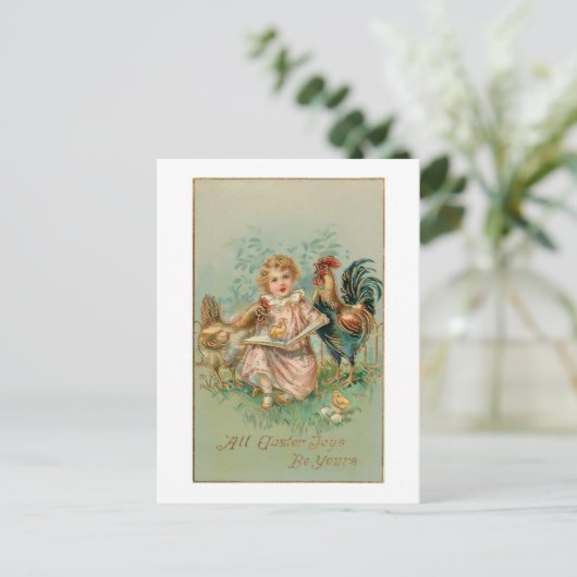 ヴィンテージのイースターチャイルドと納車場の動物 ポストカード (スタンド正面)