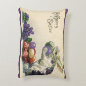 ヴィンテージのイースターバニーとバスケットのイースターエッグ アクセントクッション (裏面(縦))