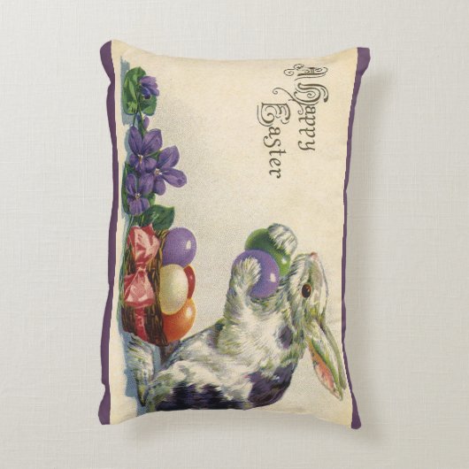 ヴィンテージのイースターバニーとバスケットのイースターエッグ アクセントクッション (裏面(縦))