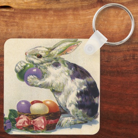 ヴィンテージのイースターバニーとバスケットのイースターエッグ キーホルダー (裏面)