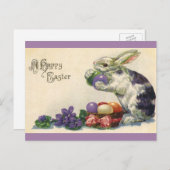 ヴィンテージのイースターバニーとバスケットのイースターエッグ シーズンポストカード (正面/裏面)