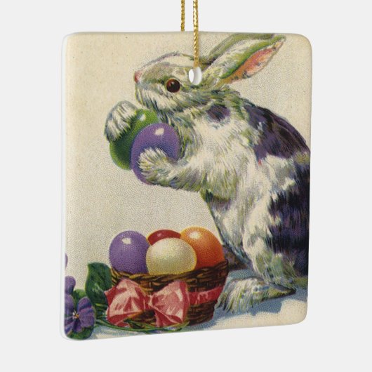 ヴィンテージのイースターバニーとバスケットのイースターエッグ セラミックオーナメント (右)