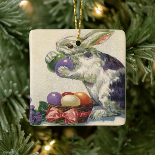 ヴィンテージのイースターバニーとバスケットのイースターエッグ セラミックオーナメント (ツリー)