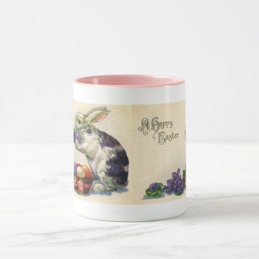 ヴィンテージのイースターバニーとバスケットのイースターエッグ マグカップ (中央)