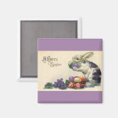 ヴィンテージのイースターバニーとバスケットのイースターエッグ マグネット (正面/裏面)