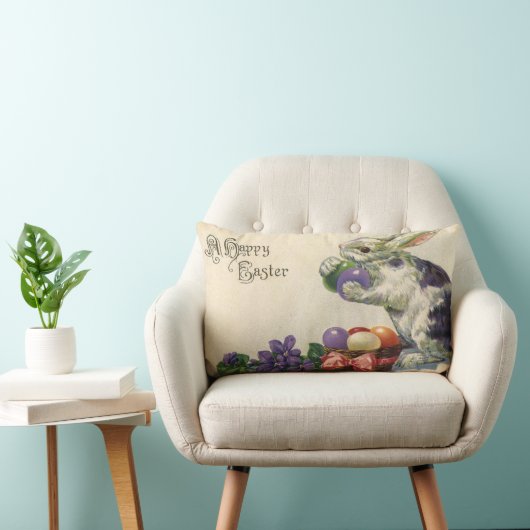 ヴィンテージのイースターバニーとバスケットのイースターエッグ ランバークッション (椅子)