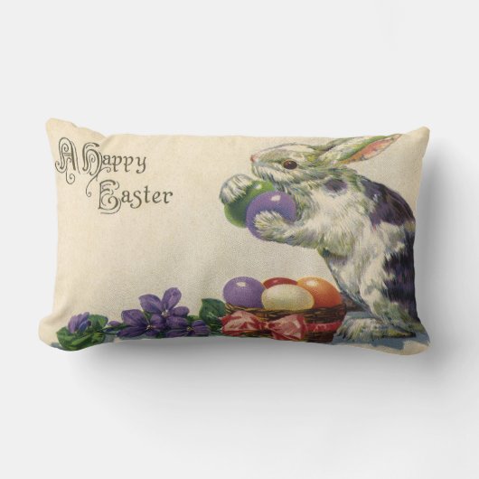 ヴィンテージのイースターバニーとバスケットのイースターエッグ ランバークッション (正面)