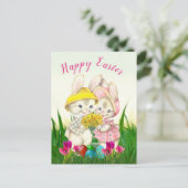 ヴィンテージのイースターバニーと花園のホリデー ポストカード (スタンド正面)