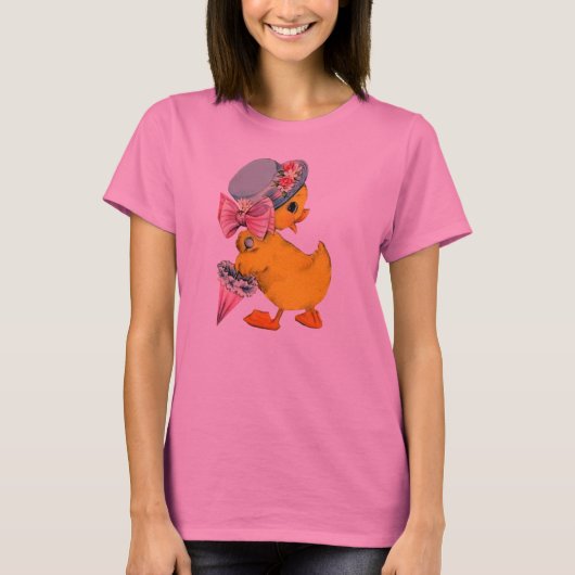 ヴィンテージのイースターファンシーで小さいひよこw/Hat及び傘 Tシャツ (正面)