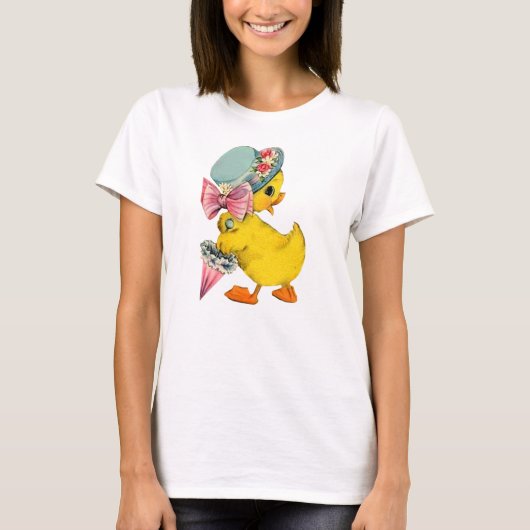 ヴィンテージのイースターファンシーで小さいひよこw/Hat及び傘 Tシャツ (正面)