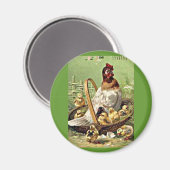 ヴィンテージのイースターヘンと雛のバスケット マグネット (正面/裏面)