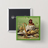 ヴィンテージのイースターヘンと雛のバスケット 缶バッジ (正面&裏面)