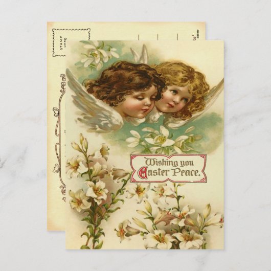 ヴィンテージのイースター天使の郵便はがき シーズンポストカード (正面/裏面)