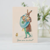 ヴィンテージのイースター愛らしいパーティの招待状-ウサギ 招待状 (スタンド正面)