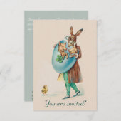 ヴィンテージのイースター愛らしいパーティの招待状-ウサギ 招待状 (正面/裏面)