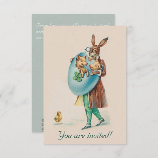 ヴィンテージのイースター愛らしいパーティの招待状-ウサギ 招待状 (正面/裏面)