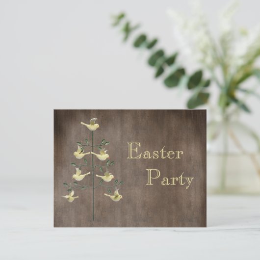 ヴィンテージのイースター素朴な木及び鳥のイースターパーティー 招待状 (スタンド正面)