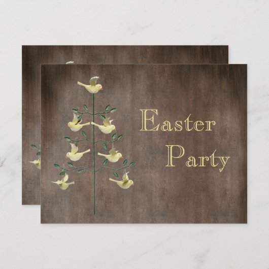 ヴィンテージのイースター素朴な木及び鳥のイースターパーティー 招待状 (正面/裏面)