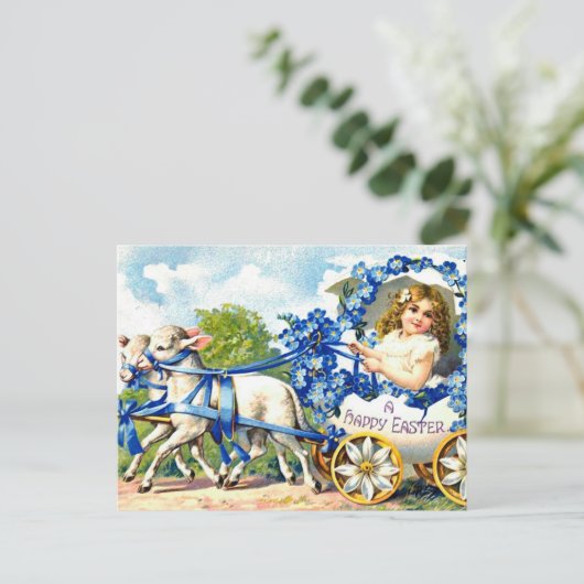 ヴィンテージのイースター郵便はがき-卵W.のヤギの子供 シーズンポストカード (スタンド正面)