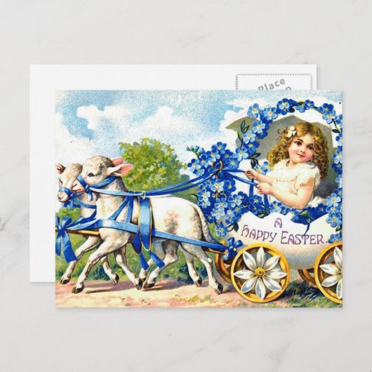 ヴィンテージのイースター郵便はがき-卵W.のヤギの子供 シーズンポストカード (正面/裏面)