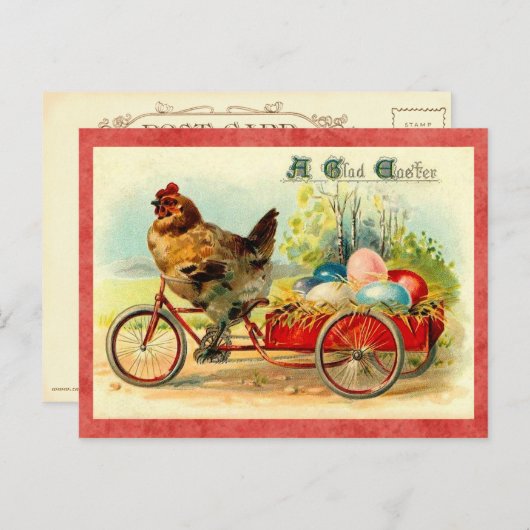 ヴィンテージのイースター雌鶏 シーズンポストカード (正面/裏面)