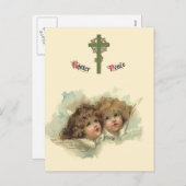 ヴィンテージのイースター、天使のような天使が天国の雲に浮かぶ シーズンポストカード (正面/裏面)