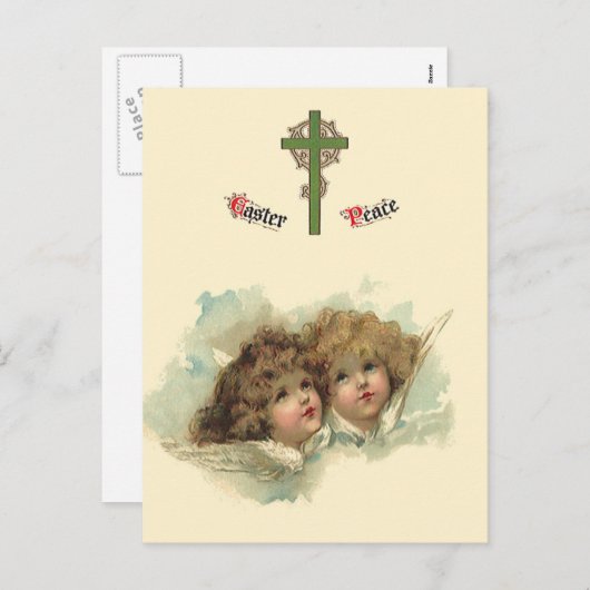 ヴィンテージのイースター、天使のような天使が天国の雲に浮かぶ シーズンポストカード (正面/裏面)
