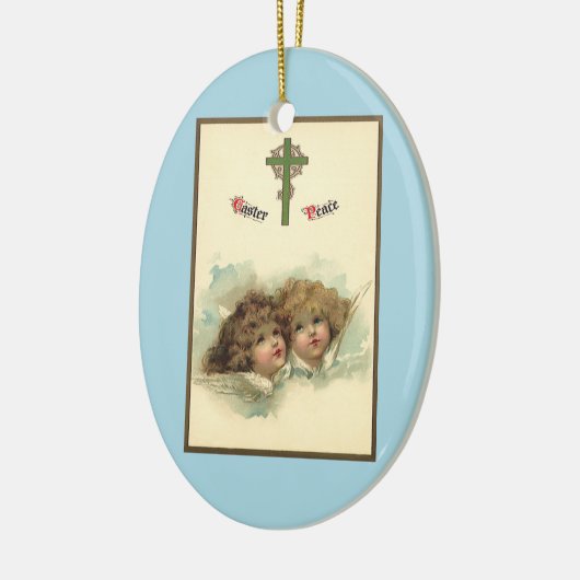 ヴィンテージのイースター、 天使のような雲が空に浮かぶイースター セラミックオーナメント (左)