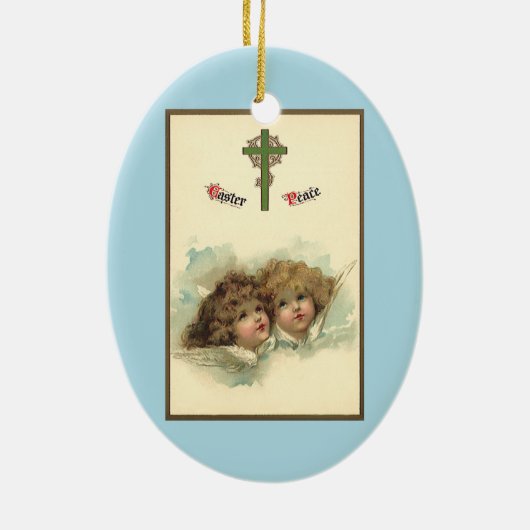 ヴィンテージのイースター、 天使のような雲が空に浮かぶイースター セラミックオーナメント (裏面)