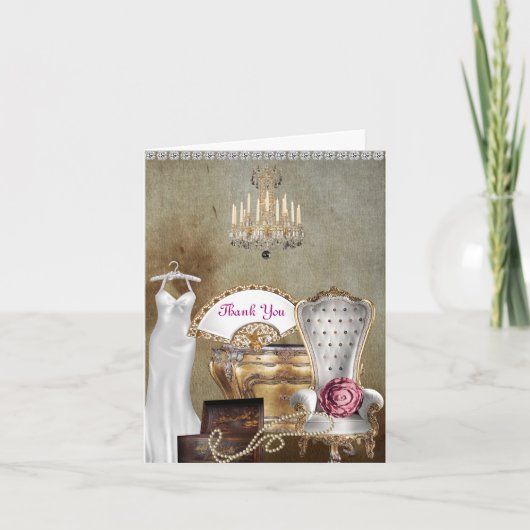 ヴィンテージのウェディングシャワーのための感謝カード サンキューカード (正面)