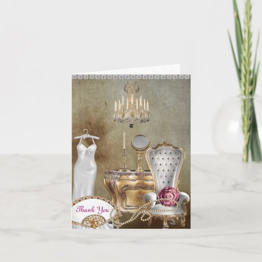 ヴィンテージのウェディングシャワーのための感謝カード サンキューカード (正面)