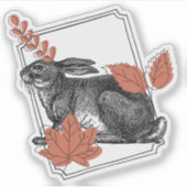 ヴィンテージのウサギと紅葉 - 田舎風アート シール (正面)