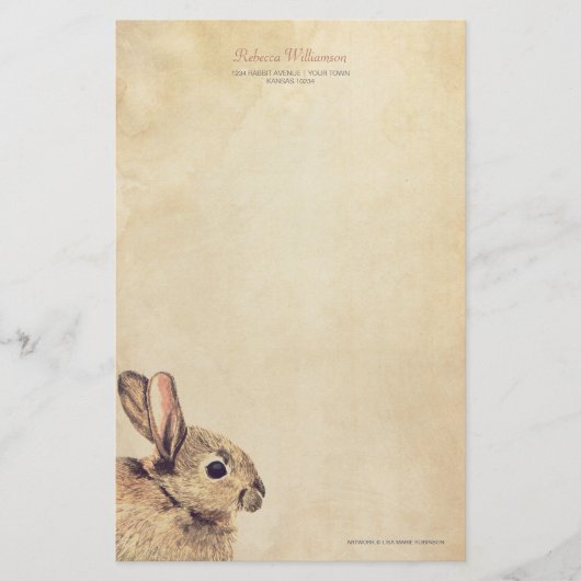 ヴィンテージのウサギのスケッチのパーソナライズな文房具 便箋 (正面)
