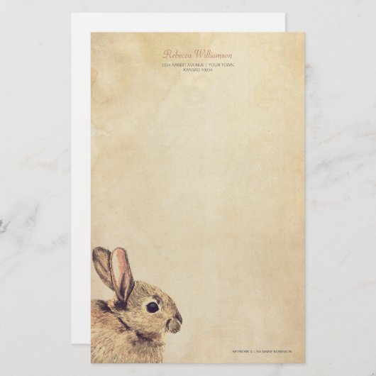 ヴィンテージのウサギのスケッチのパーソナライズな文房具 便箋 (正面/裏面)