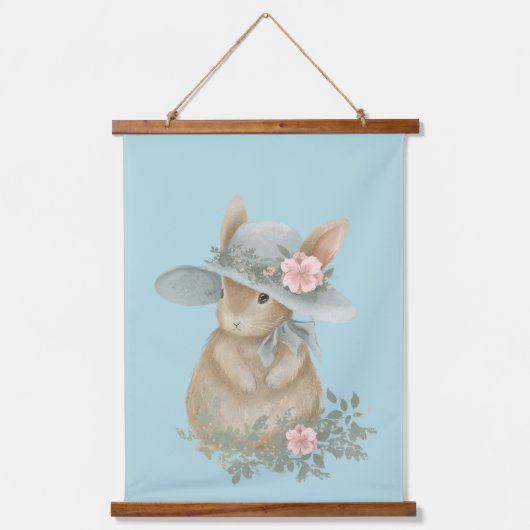 ヴィンテージのウサギのベアトリスで最ぶら下がったも花が咲く 吊り下げ型タペストリー (正面)