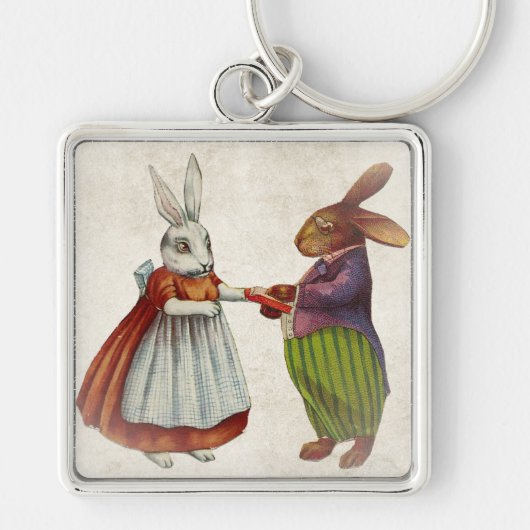 ヴィンテージのウサギビクトリアン夫婦 キーホルダー (正面)