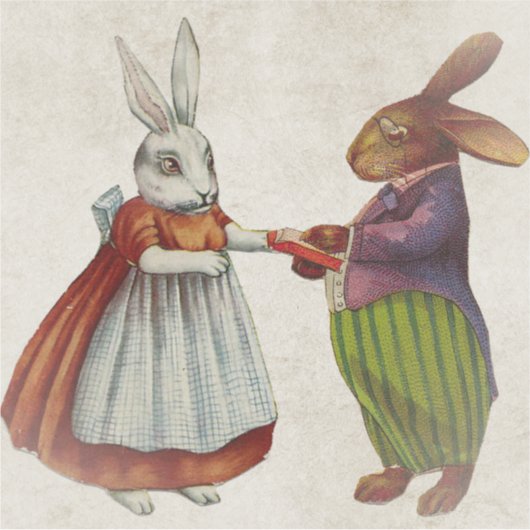 ヴィンテージのウサギビクトリアン夫婦 シール (正面)