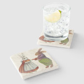 ヴィンテージのウサギビクトリアン夫婦 ストーンコースター (横)