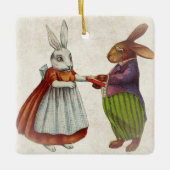 ヴィンテージのウサギビクトリアン夫婦 セラミックオーナメント (正面)