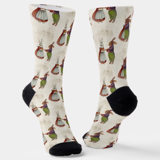 ヴィンテージのウサギビクトリアン夫婦 ソックス (傾斜あり)