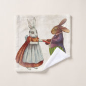 ヴィンテージのウサギビクトリアン夫婦 バスタオルセット (ウォッシュタオル)