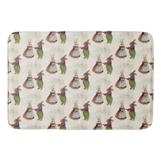 ヴィンテージのウサギビクトリアン夫婦 バスマット (正面)