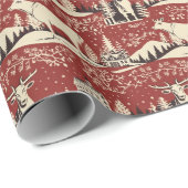 ヴィンテージのウッドカット牛の包み紙 ラッピングペーパー (ロールコーナー)