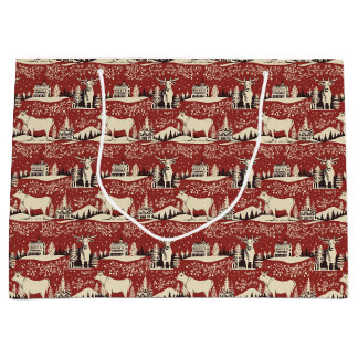 ヴィンテージのウッドカット牛の包み紙 ラージペーパーバッグ