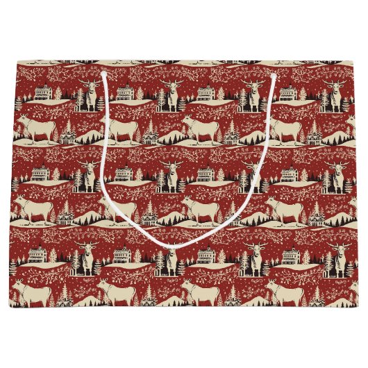 ヴィンテージのウッドカット牛の包み紙 ラージペーパーバッグ (正面)