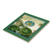 ヴィンテージのエジプトの青のはすの花の緑の葉 タイル (側面)