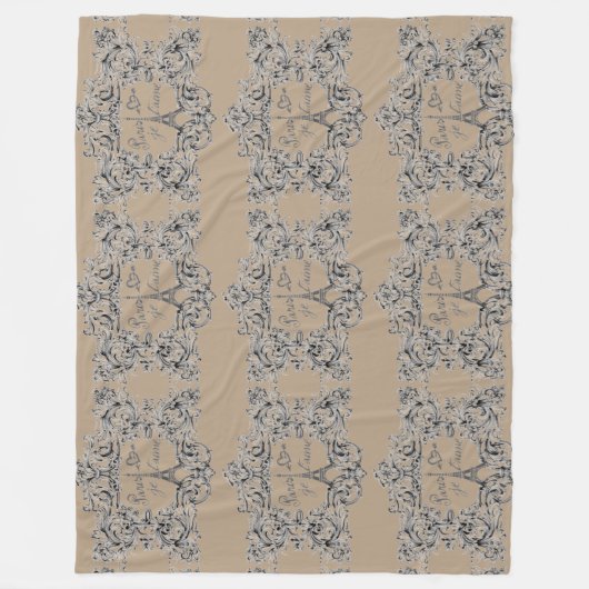 ヴィンテージのエッフェル塔のデザイン"パリJe taime " フリースブランケット (正面)