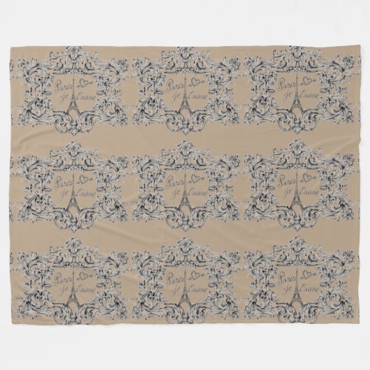 ヴィンテージのエッフェル塔のデザイン"パリJe taime " フリースブランケット (正面(横))