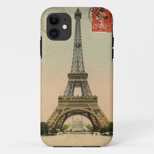 ヴィンテージのエッフェル塔の押された郵便はがき Case-Mate iPhoneケース (裏面)