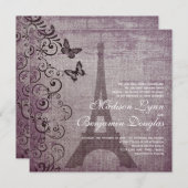 ヴィンテージのエッフェル塔の蝶結婚式招待状 招待状 (正面/裏面)